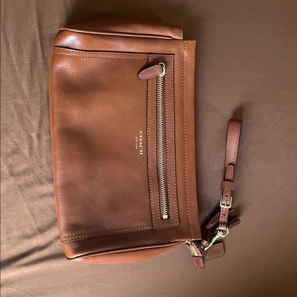 Coach Brown Leather Wristlet with Front Zipper